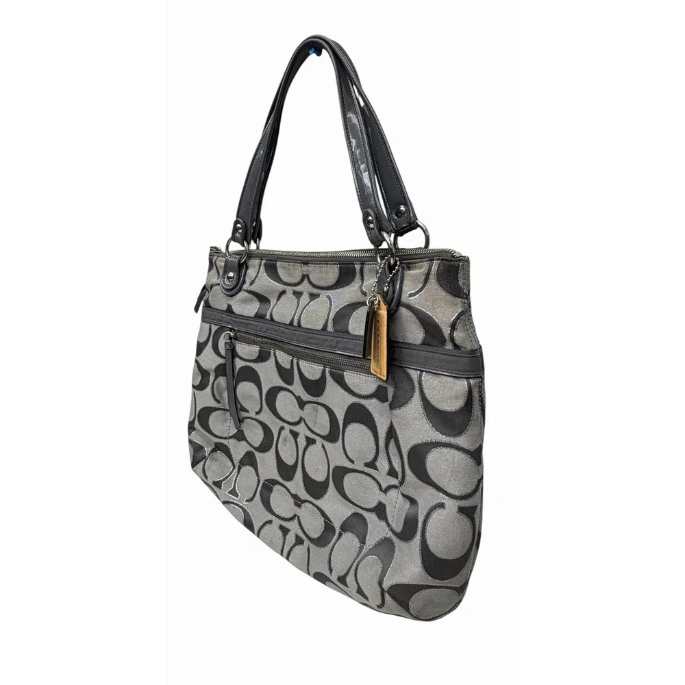 Coach Poppy Metallic Signature Sateen GlamTote J1221-18979 Gray Silver